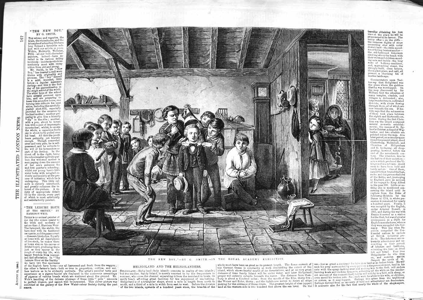 Original Old Antique Print 1859 New Boy School Children 19th Century