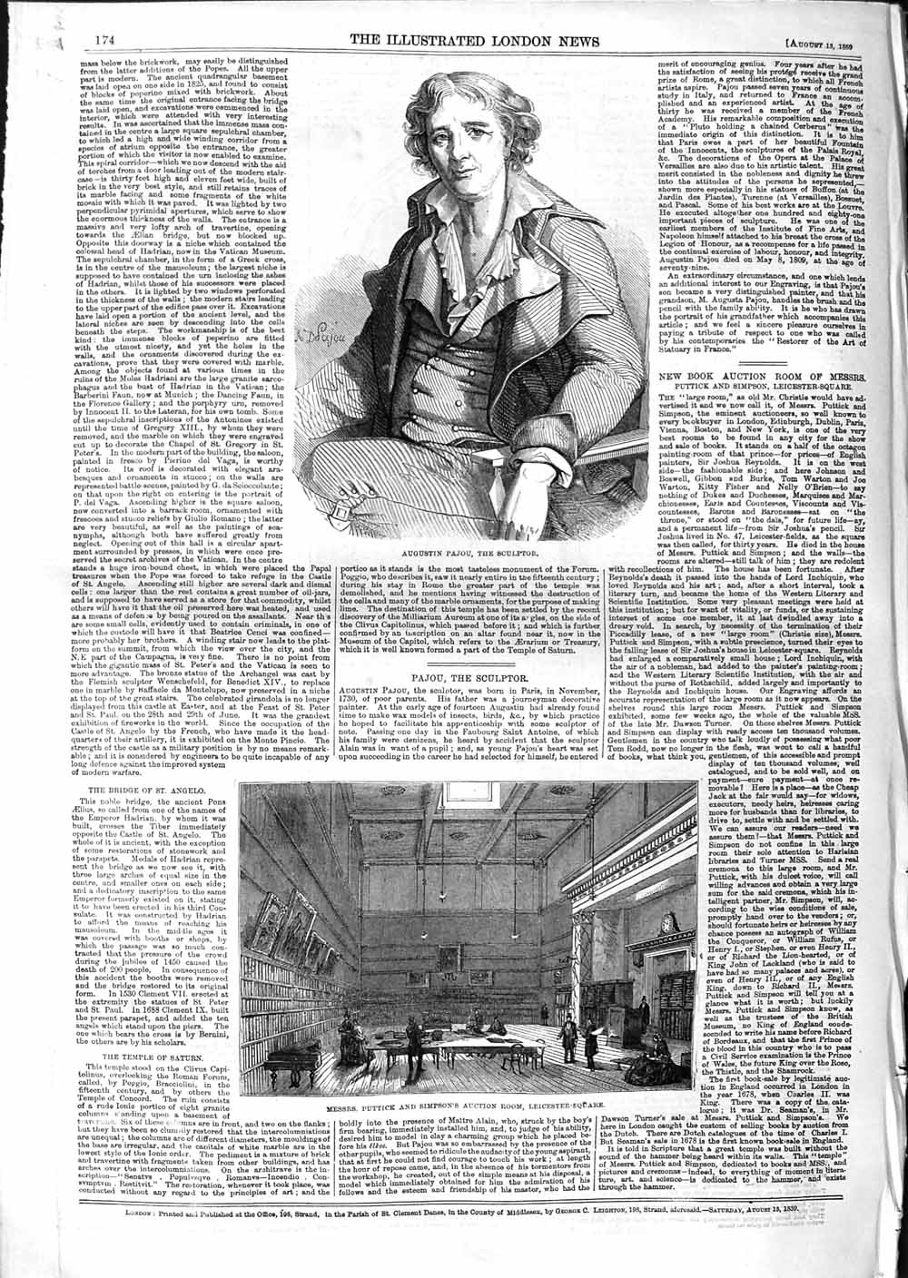 Old Antique Print 1859 Augustin Pajou Sculptor Puttick Simpson Leicester 19th
