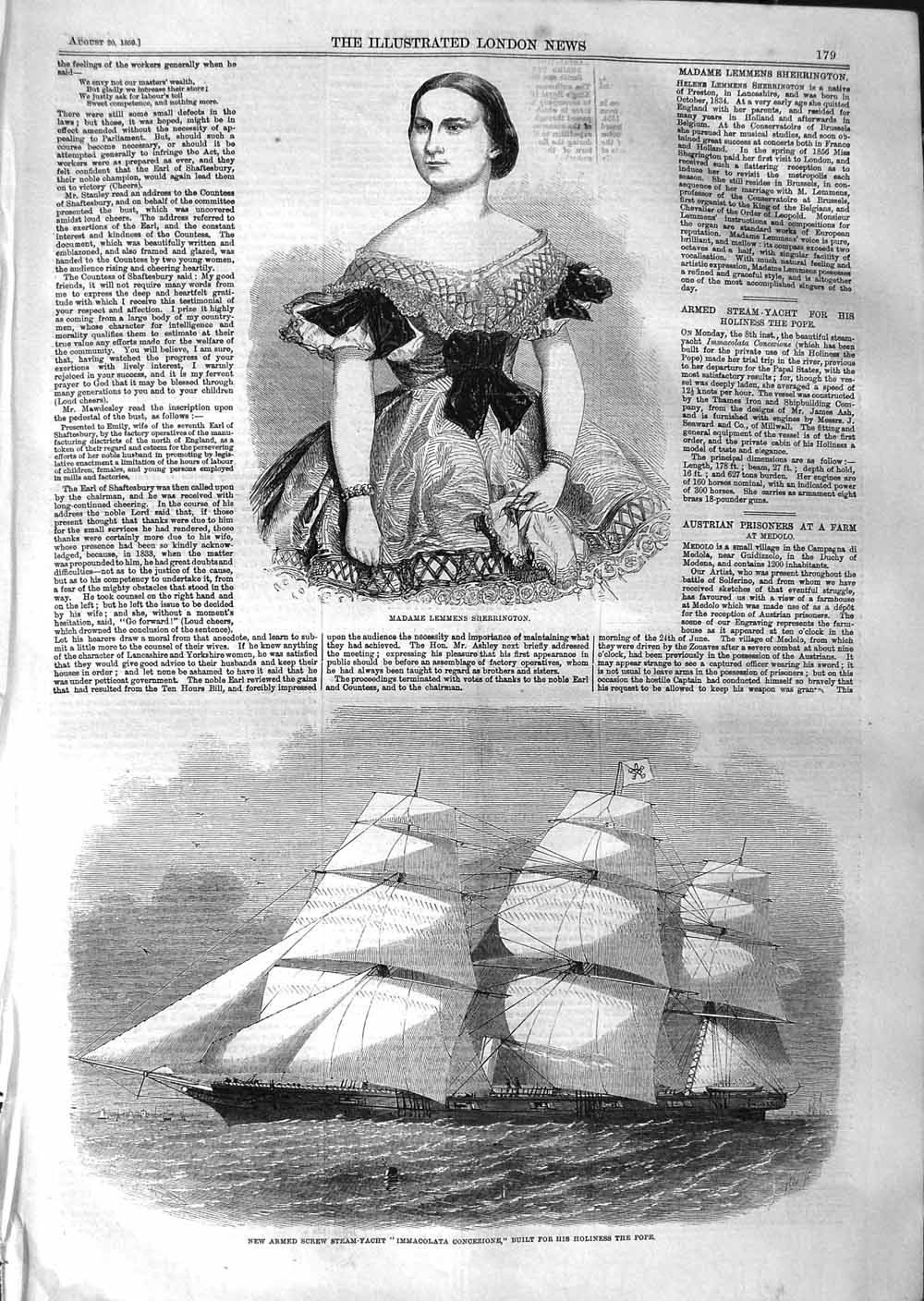 Original Old Antique Print 1859 Lemmens Sherrington Ship Immacolata Con 19th