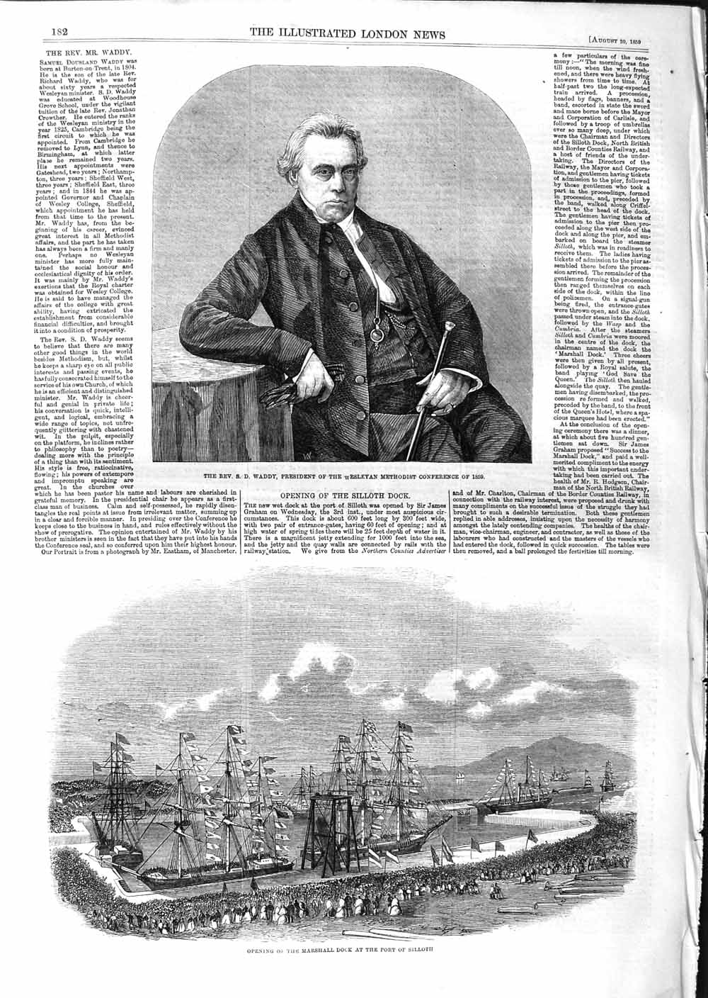 Original Old Antique Print 1859 Waddy Wesleyan Methodist Marshall Dock Silloth