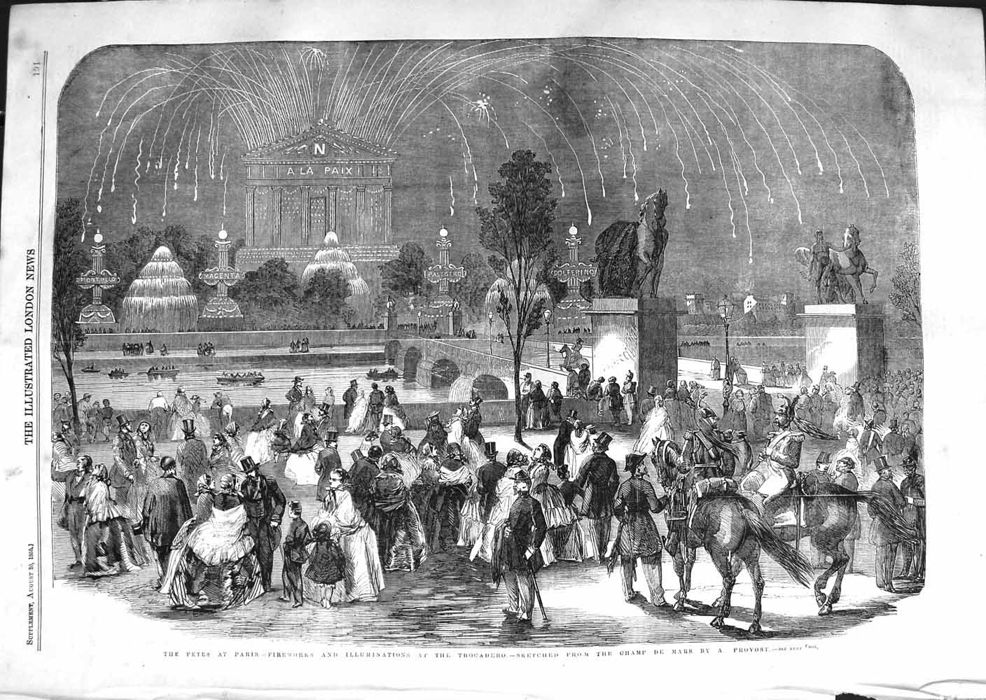 Old Antique Print 1859 Fetes Paris Fireworks Illuminations Champ De Mars 19th