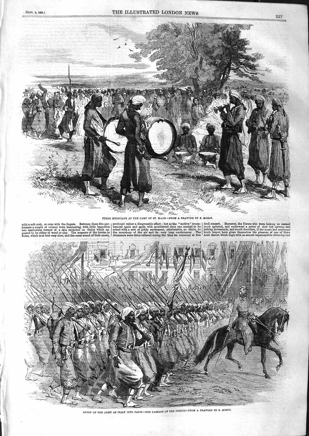 Old Antique Print 1859 Turco Musicians Camp Maur Army Italy Paris France 19th
