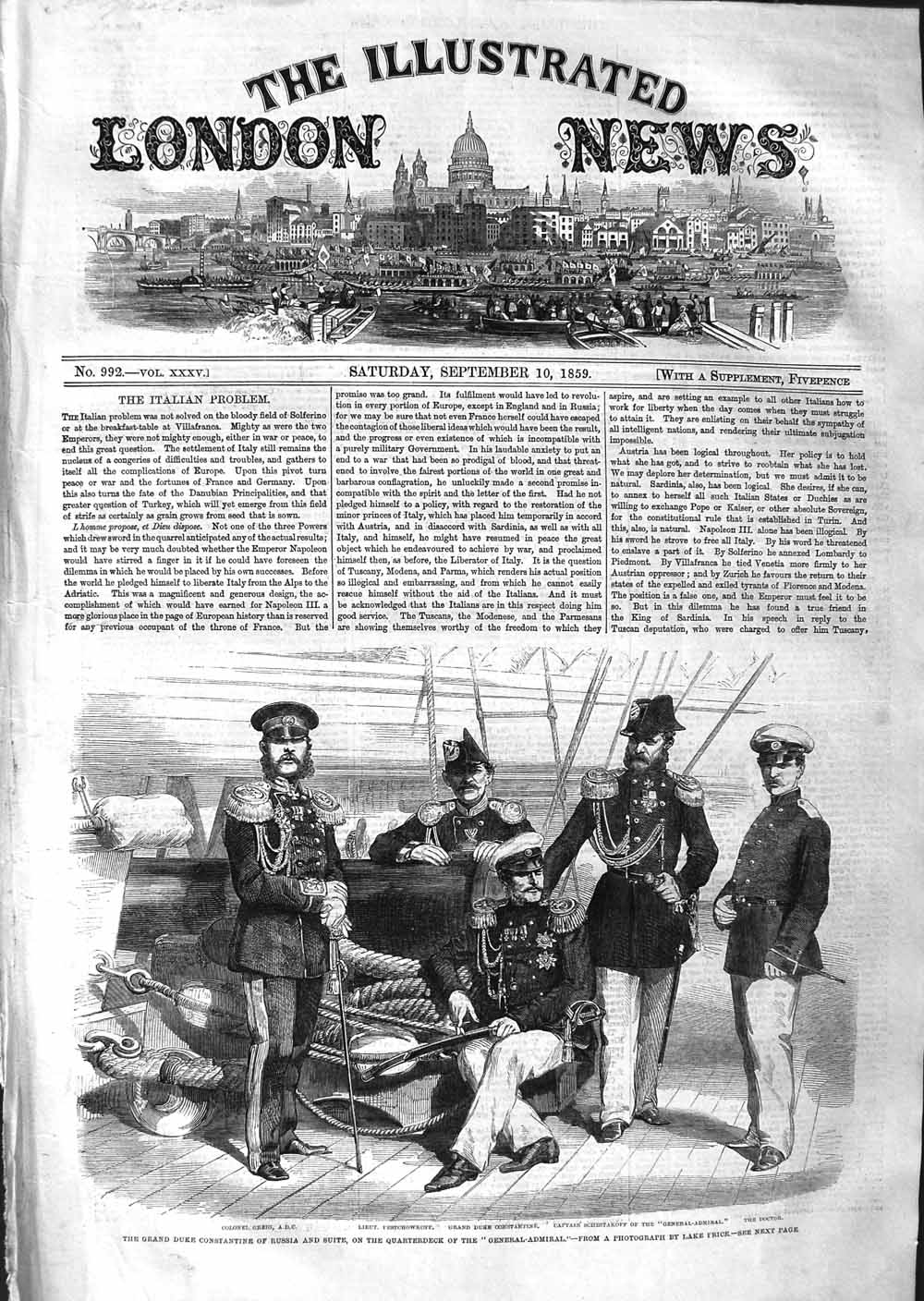 Old Antique Print 1859 Duke Constantine Russia General-Admiral Ship Greig 19th