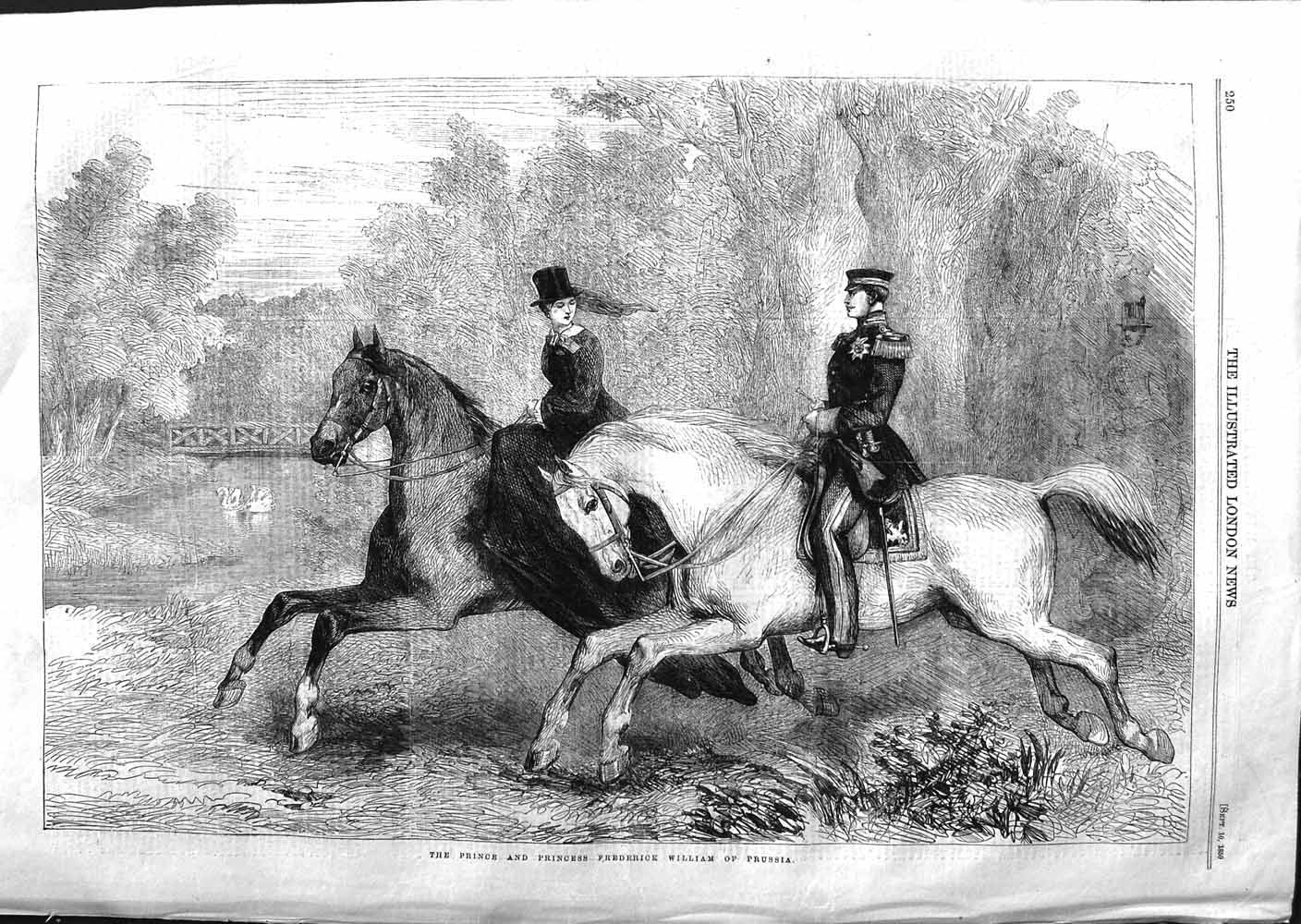 Antique Old Print *3770 1859 Prince Princess Frederick William Prussia Horses