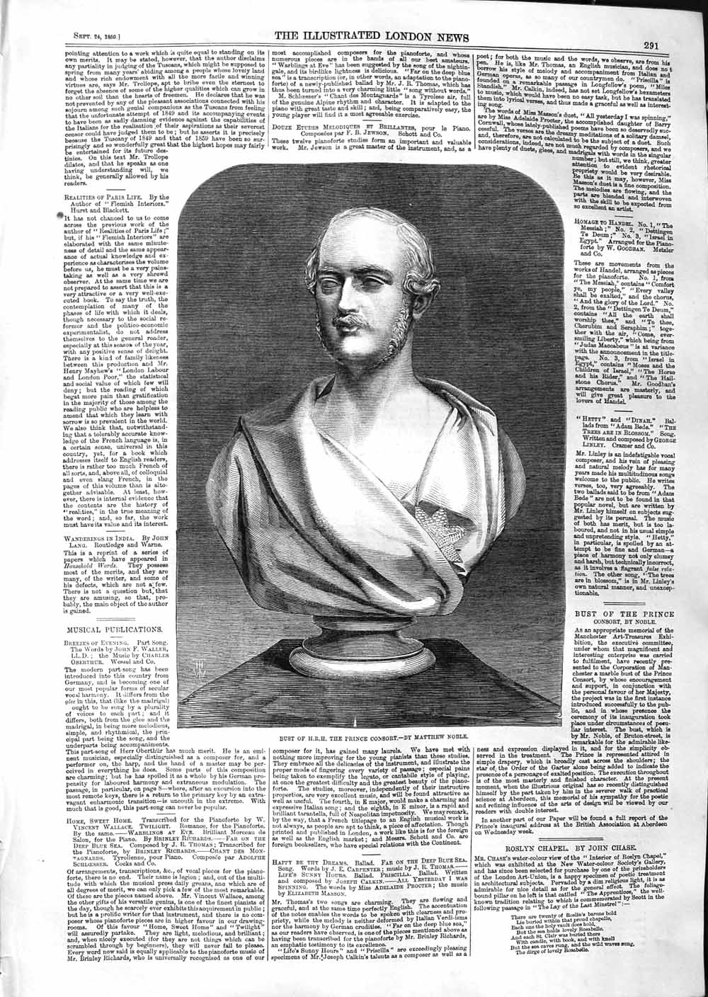 Old Antique Print 1859 Bust H.R.H. Prince Consort Royal Statue Sculpture 19th