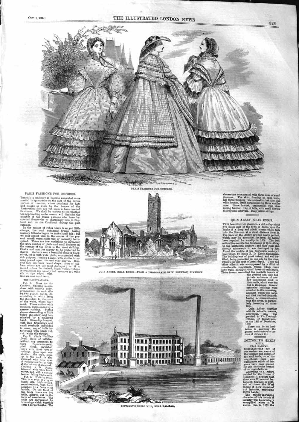 Old Antique Print 1859 Paris Fashion Quin Abbey Ennis Bottomly Shelf Mils 19th