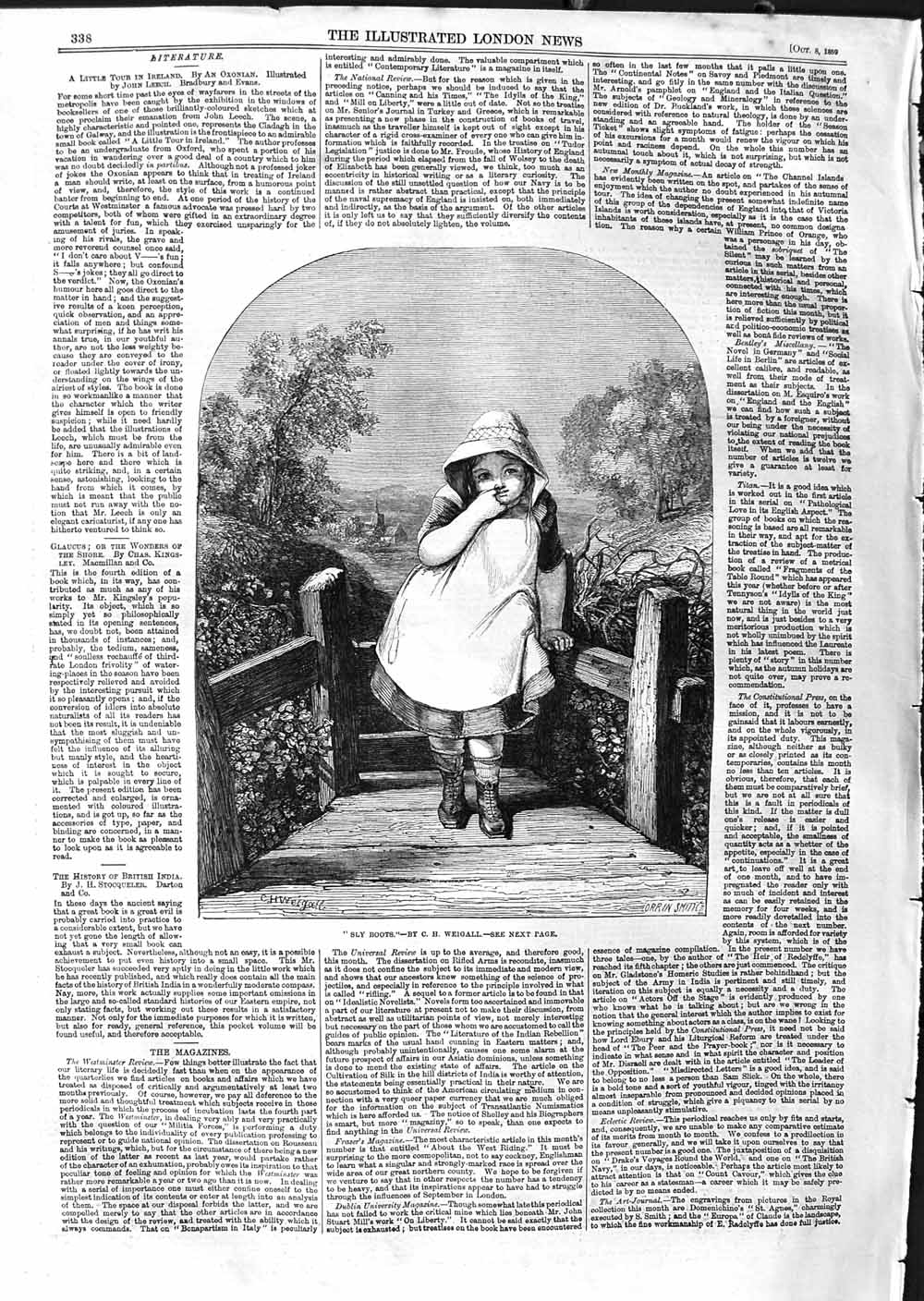 Original Old Antique Print 1859 Sly Boots Little Girl Countryside Weigall 19th