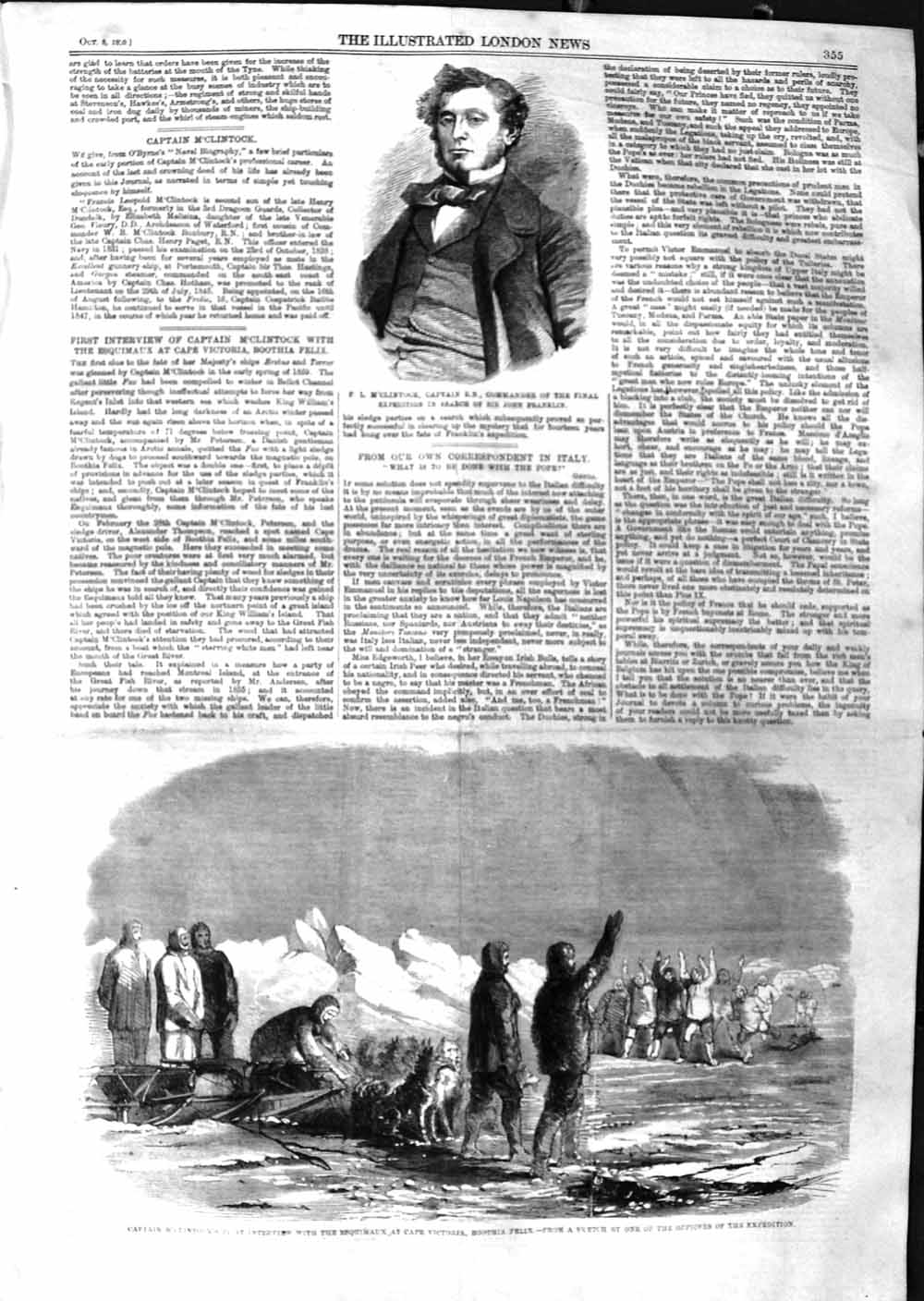 Original Old Antique Print 1859 Captain M'Clintock Esquimaux Franklin Victorian