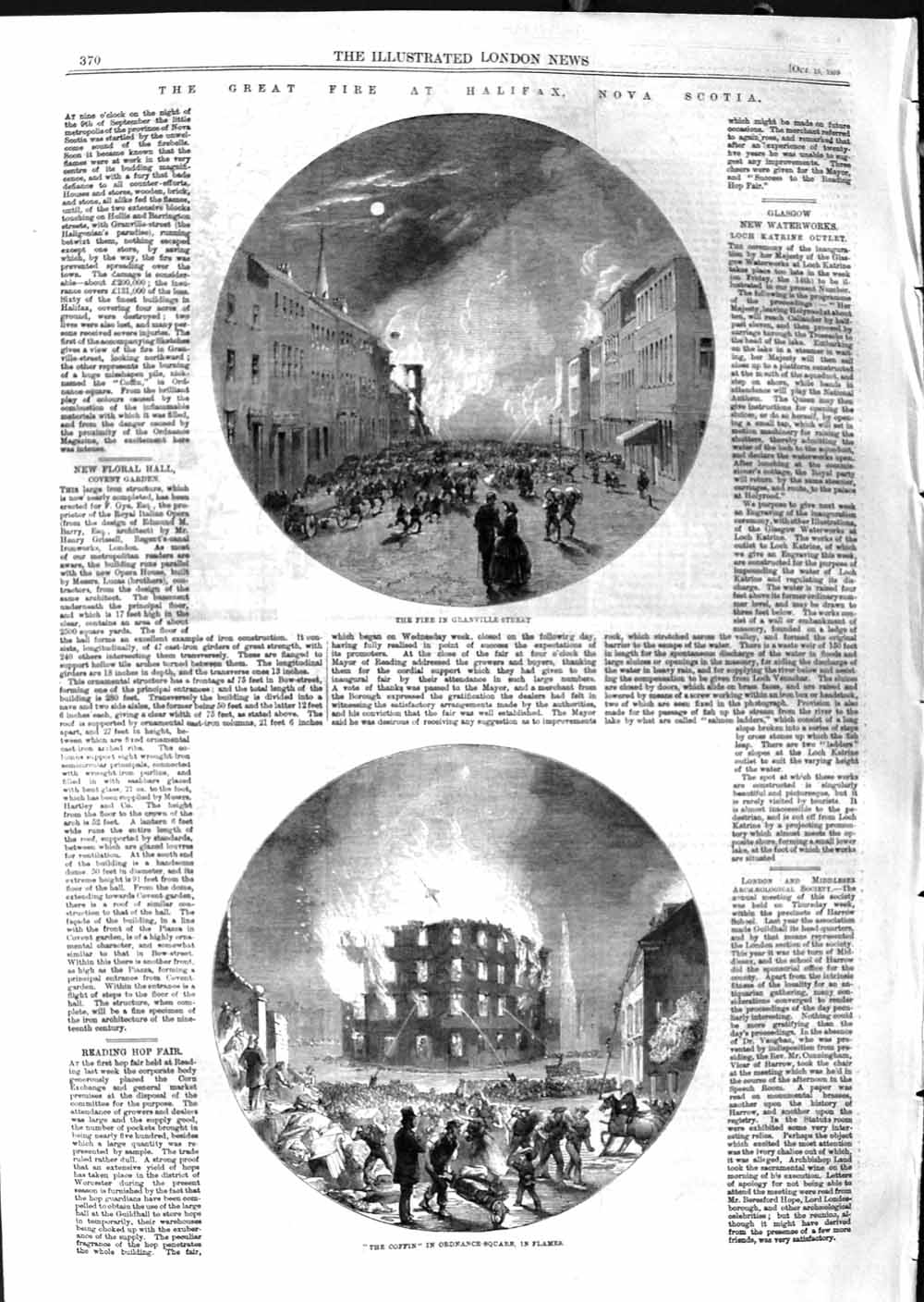 Original Old Antique Print 1859 Fire Granville Street Halifax Nova Scotia O 19th