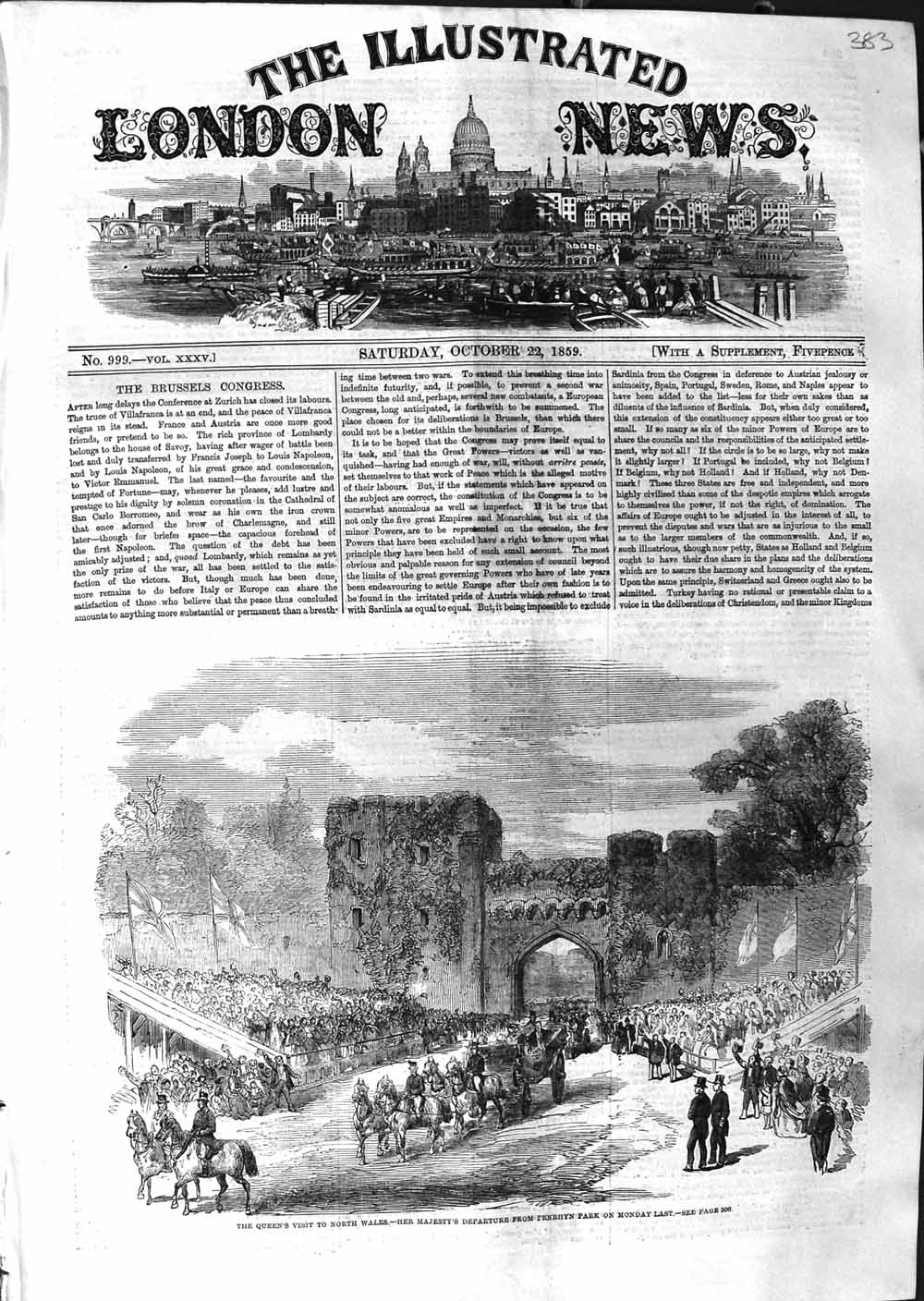 Original Old Antique Print 1859 Queen North Wales Penrhyn Park Horses Carriage