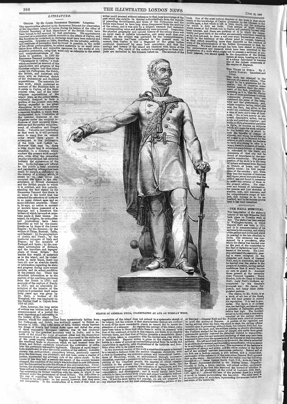 Original Old Antique Print 1859 Statue General Neill Inaugurated Ayr Scotland