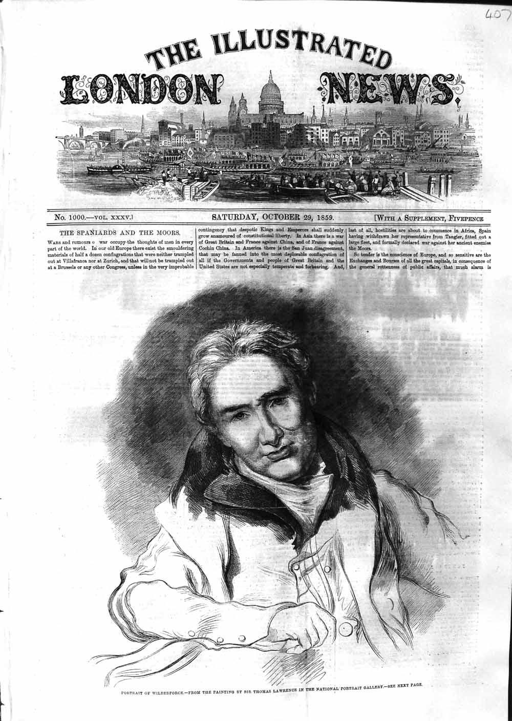 Original Old Antique Print 1859 Portrait Wilberforce Thomas Lawrence Victorian