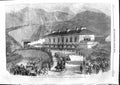 Original Old Antique Print 1859 Queen Visit North Wales Departing Bangor Horses