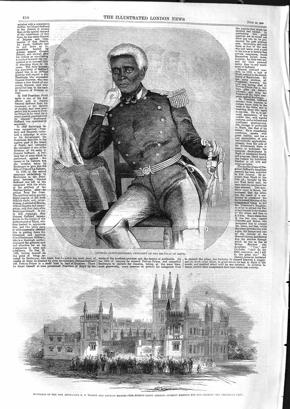 Old Antique Print 1859 General Fabre Geffrard Hayti Maude Tracey Sudeley 19th