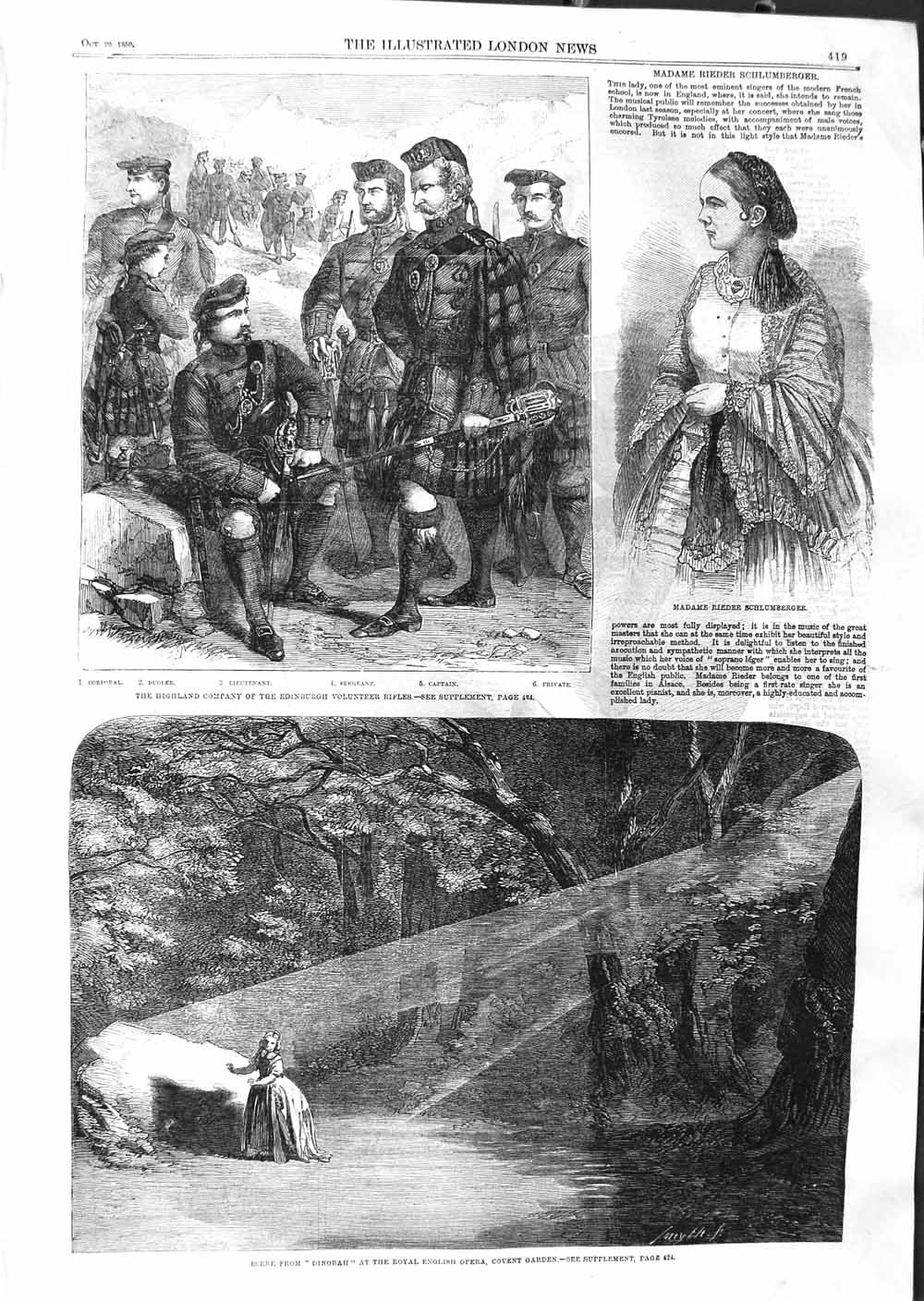 Original Old Antique Print 1859 Dinorah Opera Covent Garden Edinburgh Vol 19th