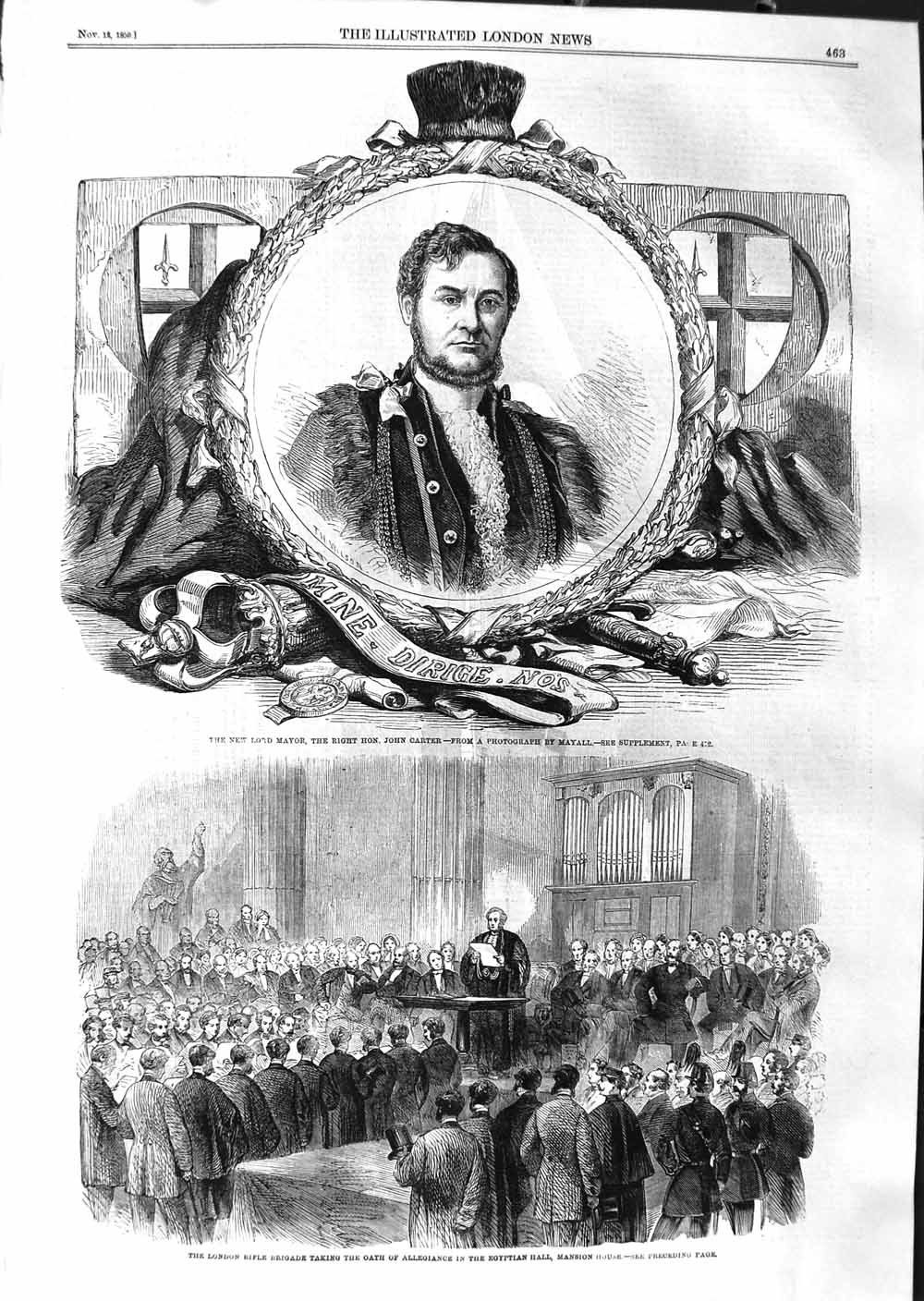 Original Old Antique Print 1859 Lord Mayor John Carter London Rifle Victorian