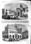 Original Old Antique Print 1859 Townhall Piacenza Cortes Madrid War Spain 19th