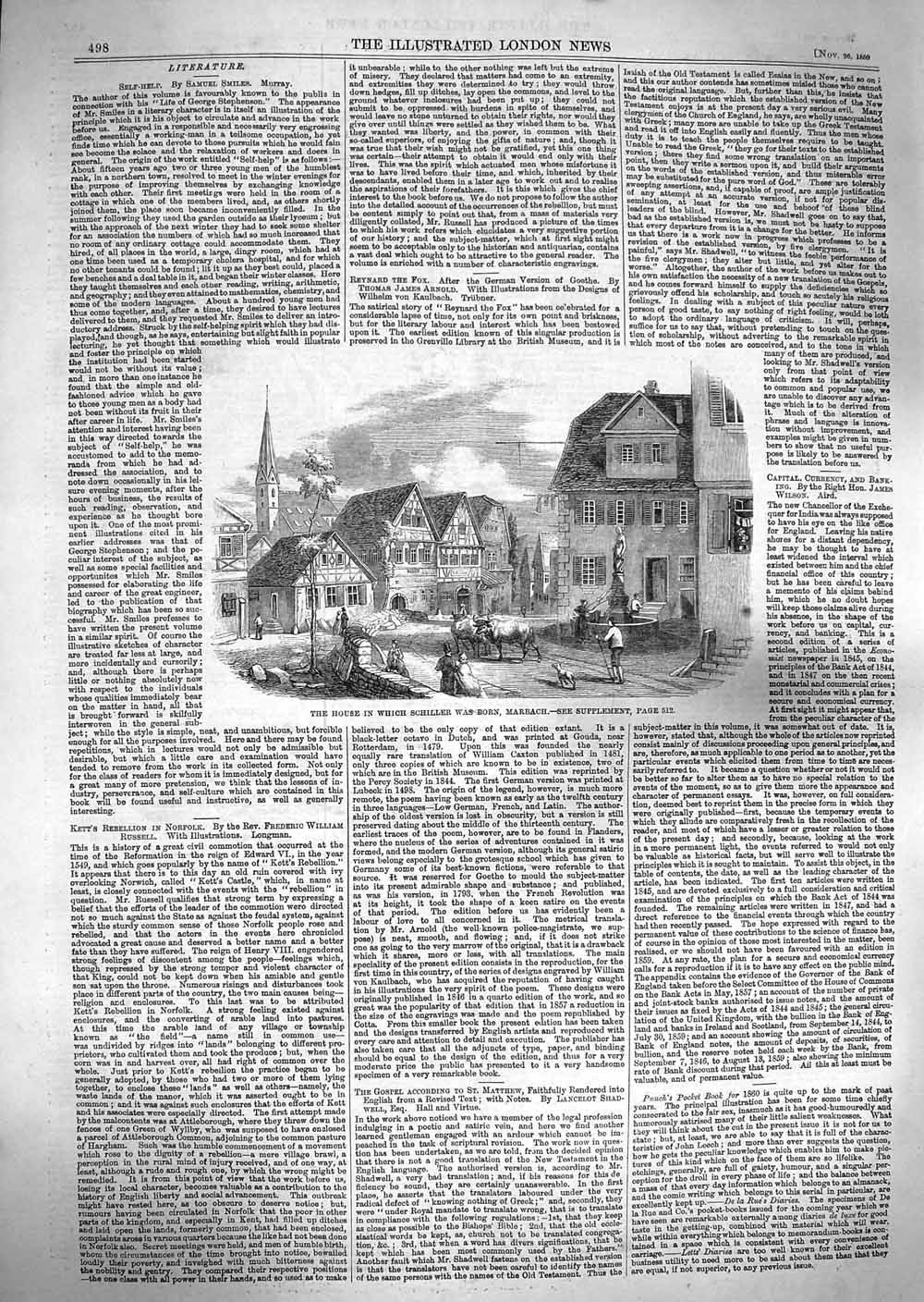 Original Old Antique Print 1859 House Schiller Born Marbach 19th