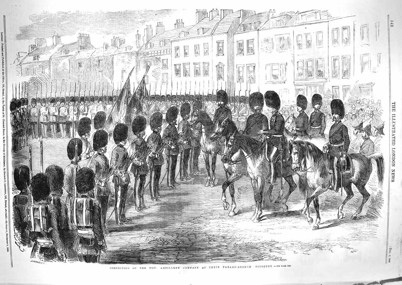 Old Antique Print 1859 Inspection Artillery Company Barracks Finsbury War 19th