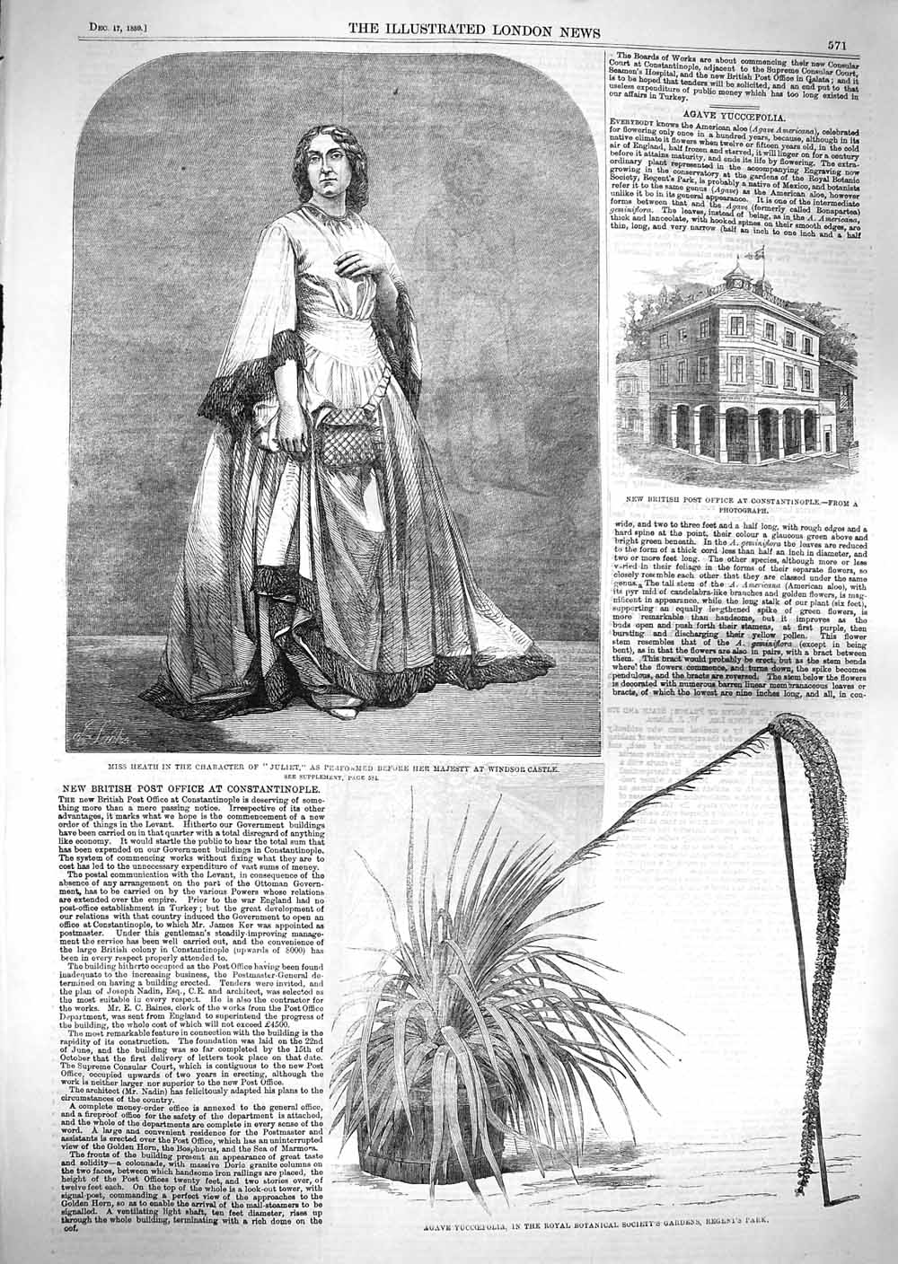 Original Old Antique Print 1859 Heath Juliet Theatre British Post Office Agave