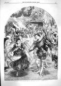 Original Old Antique Print 1859 Christmas Baronial Hall en Time Party Gilbert