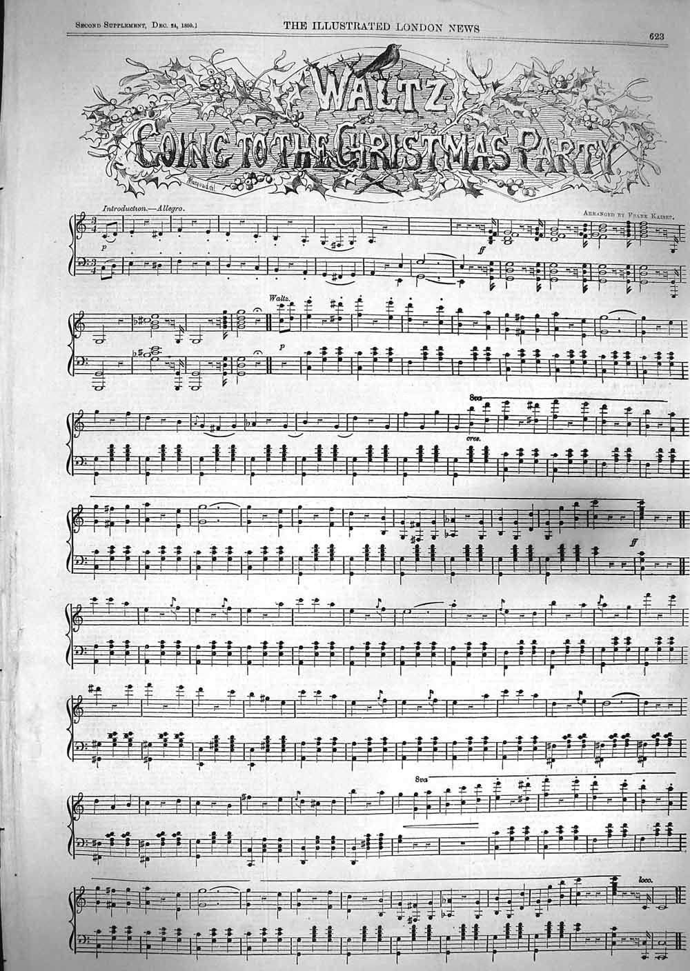 Original Old Antique Print 1859 Sheet Music Waltz Going Christmas Party Kaiser