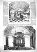 Old Antique Print 1859 Congregational Church Saltaire Strawyard Christmas 19th