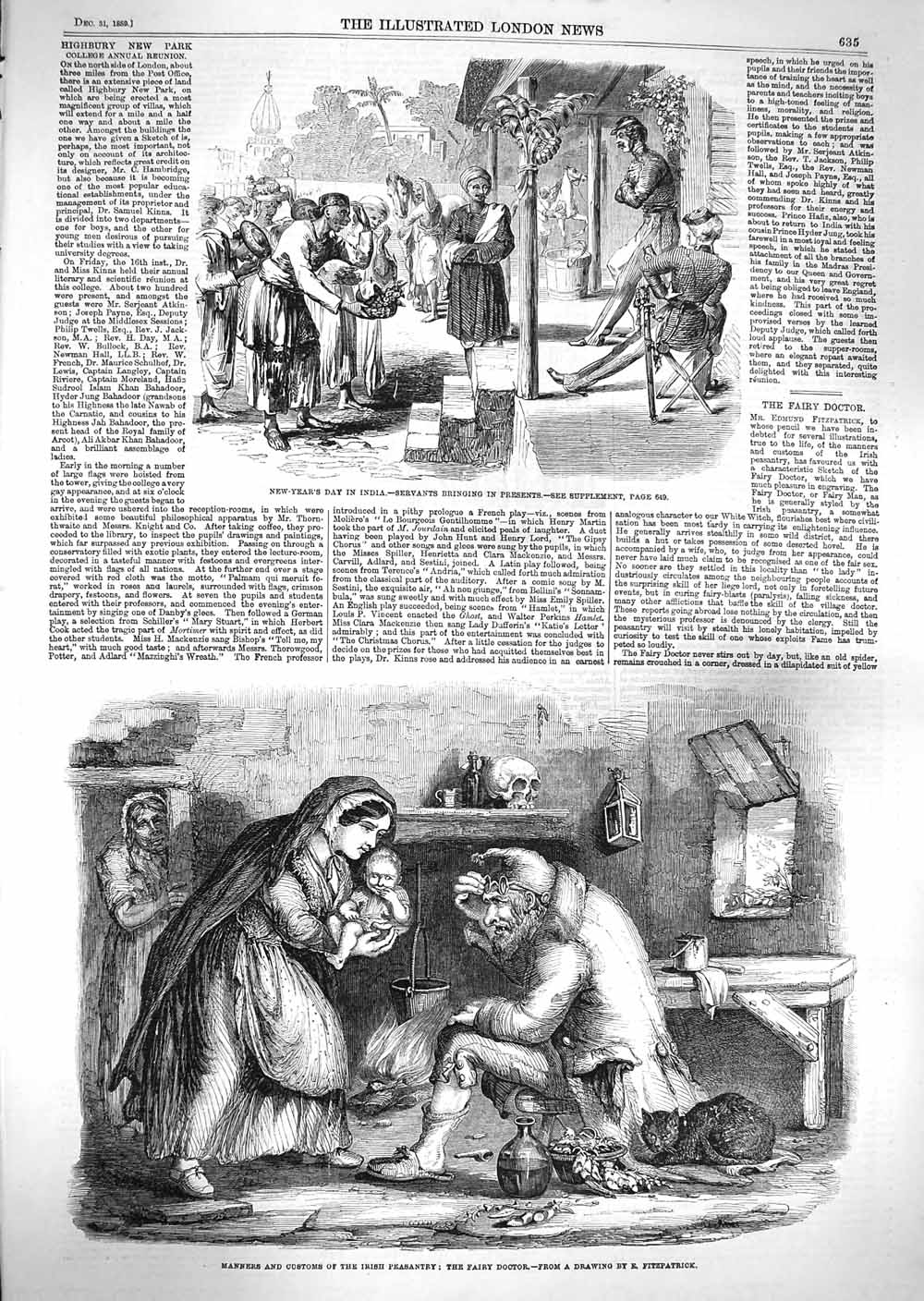 Old Antique Print 1859 New Year'S Day India Irish Peasants Fairy Doctor 19th