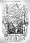 Original Old Antique Print 1859 Christmas Dinner Feast Family Presents 19th