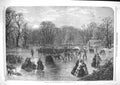 Old Antique Print 1859 Ice Skating Winter Amusement Torchlight Fine Art 19th