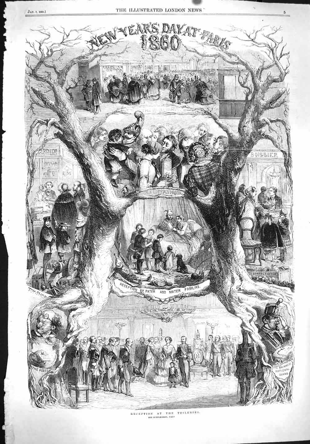 Original Old Antique Print 1860 New Year'S Day Paris Reception Tuileries France