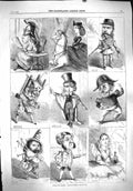 Original Old Antique Print 1860 Twelfth Night Characters Theatre Apollo Plu 19th