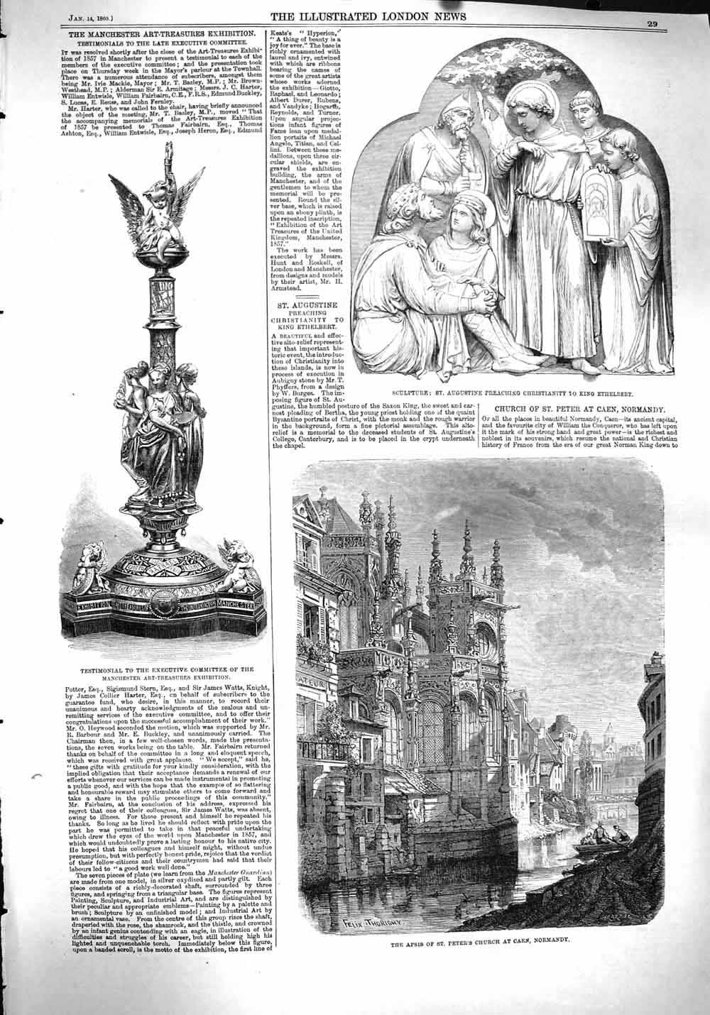 Old Antique Print 1860 Sculpture Augustine King Ethelbert Apsis Normandy 19th