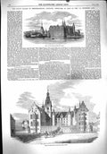Original Old Antique Print 1860 Palace Fredericksborg Denmark Inner Court 19th