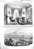 Original Old Antique Print 1860 Lord Macaulay Library Town Portland V Victorian