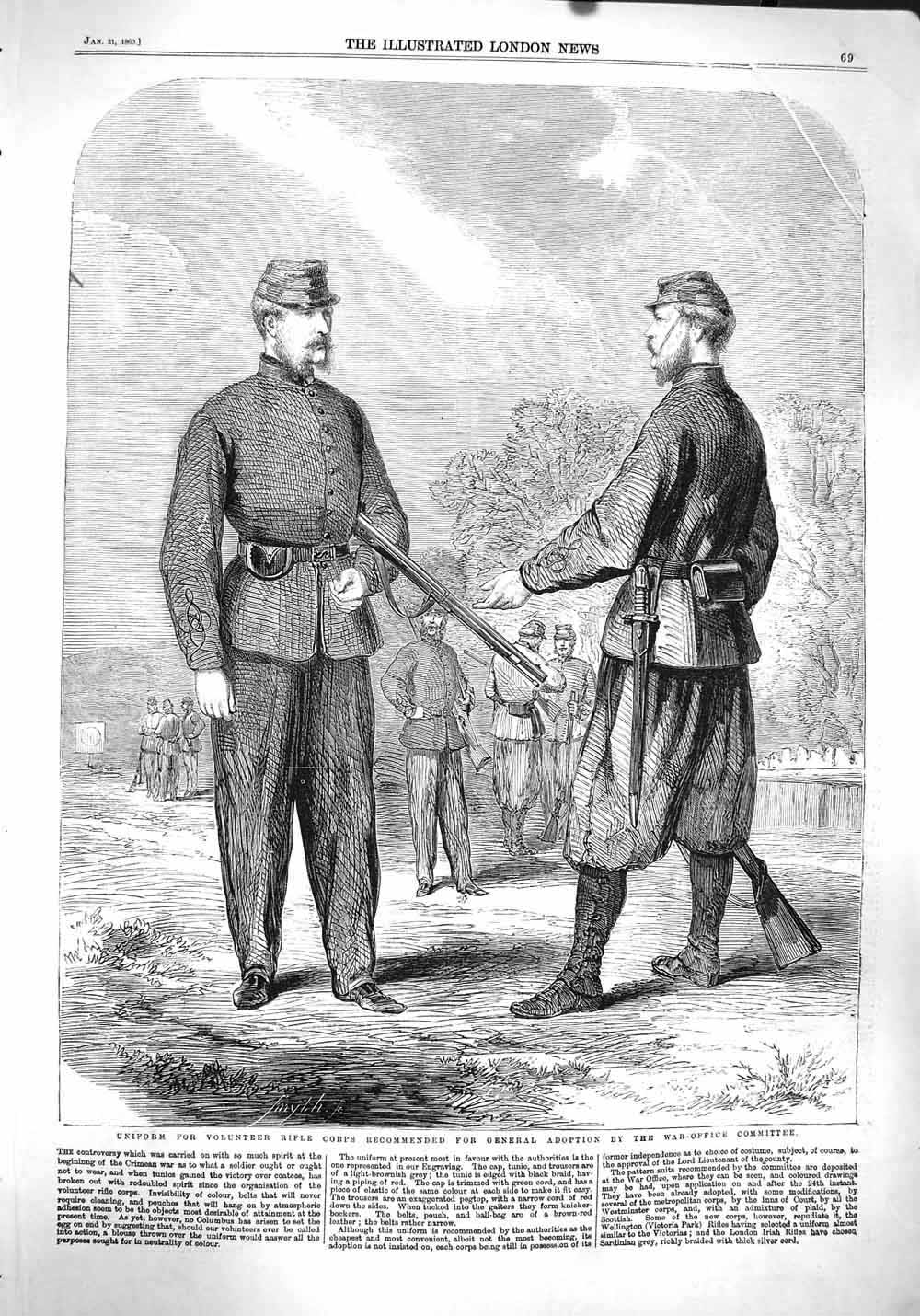 Original Old Antique Print 1860 Uniform Rifle Corps Volunteers War Siers 19th