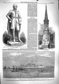 Original Old Antique Print 1860 Banbury Cross Statue Charles Napier Dwar 19th