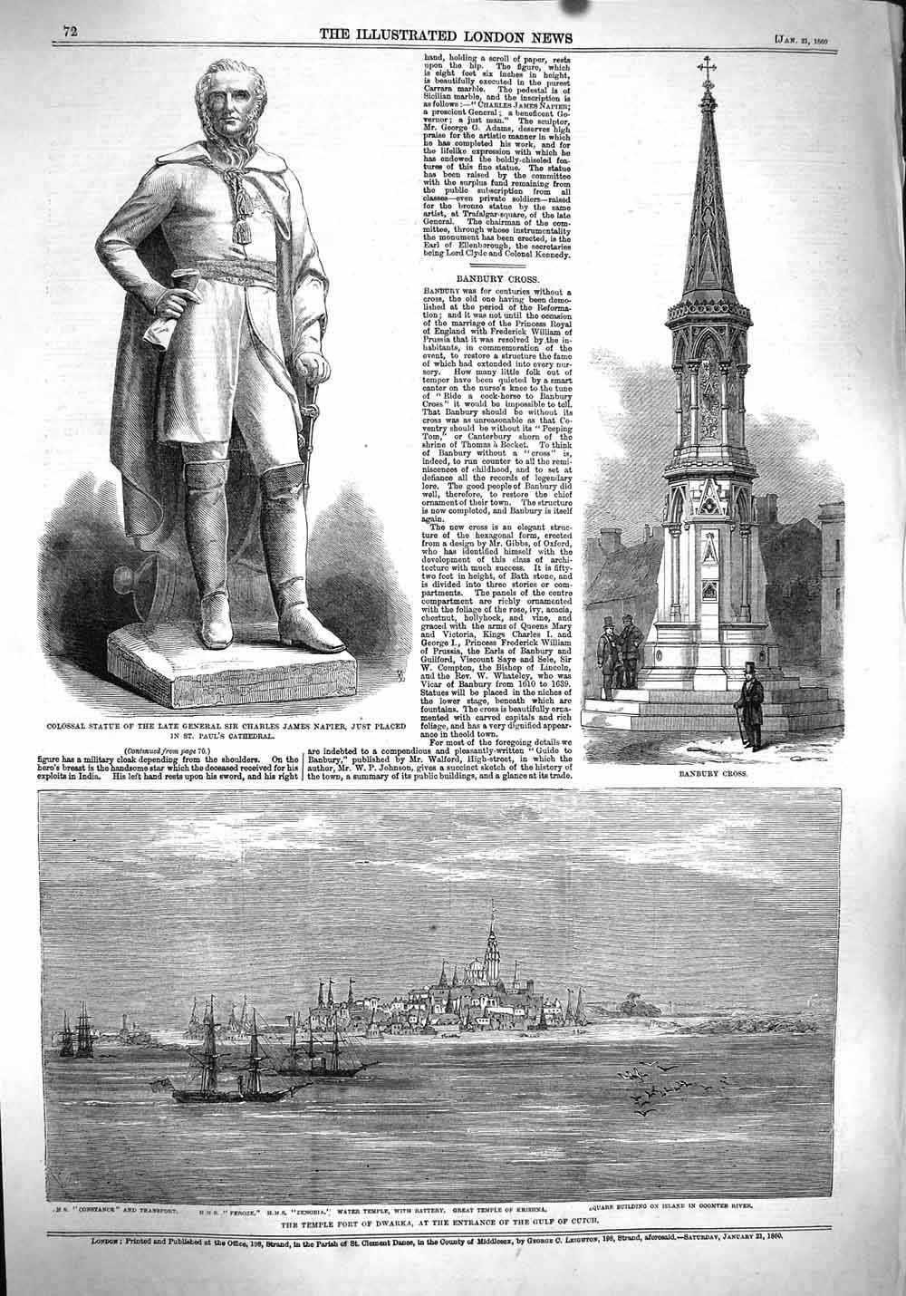 Original Old Antique Print 1860 Banbury Cross Statue Charles Napier Dwar 19th
