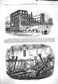 Original Old Antique Print 1860 Ruins Swallow Street Factory Blakcburn Fire