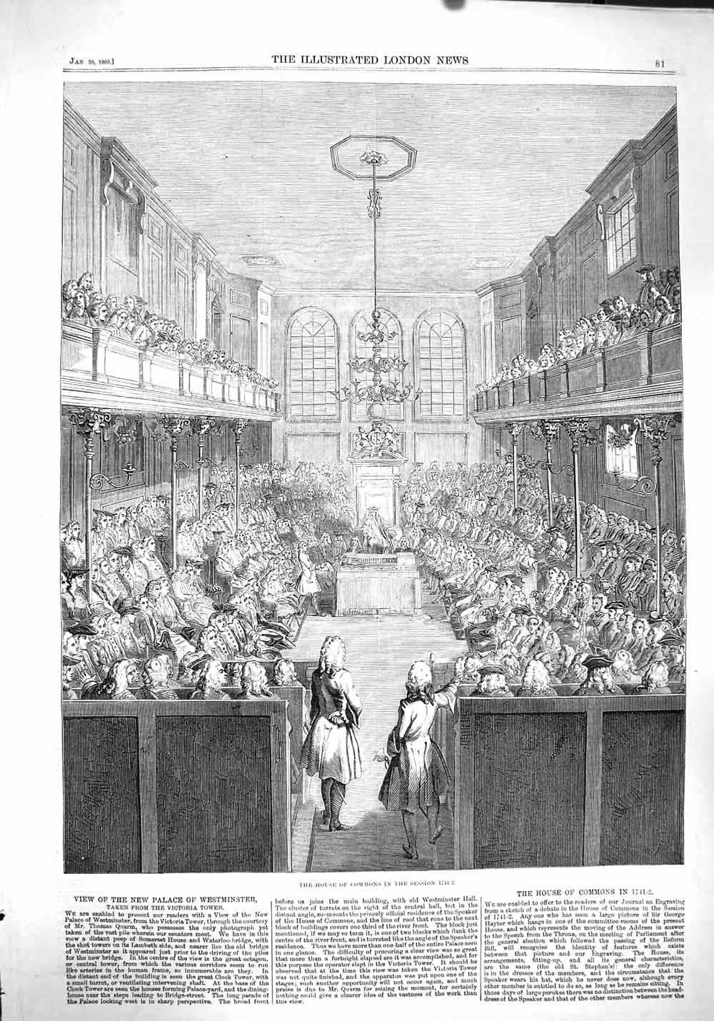 Original Old Antique Print 1860 Interior House Commons Session Parliament 19th