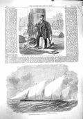 Old Antique Print 1860 Captain Harrison Lord Willoughby Lugger Yacht Moon 19th