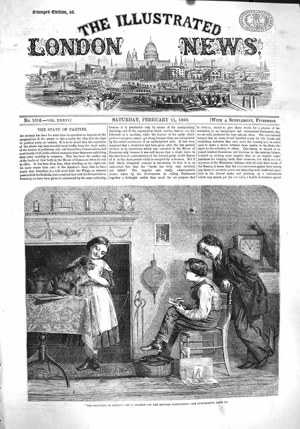 Original Old Antique Print 1860 Family Home Young Boy Artist Drawing Victorian
