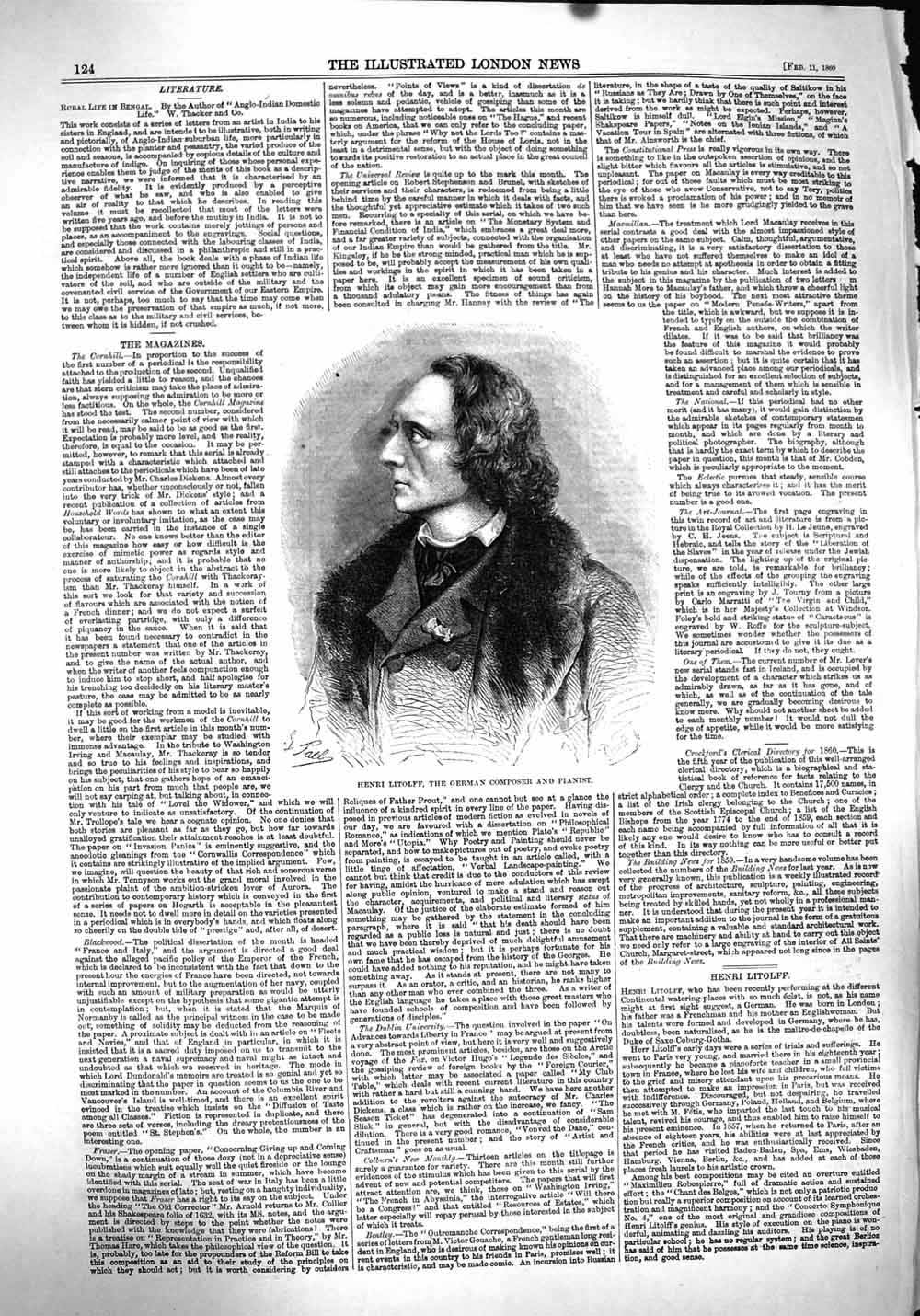 Original Old Antique Print 1860 Portrait Henri Litolff German Composer Pianist