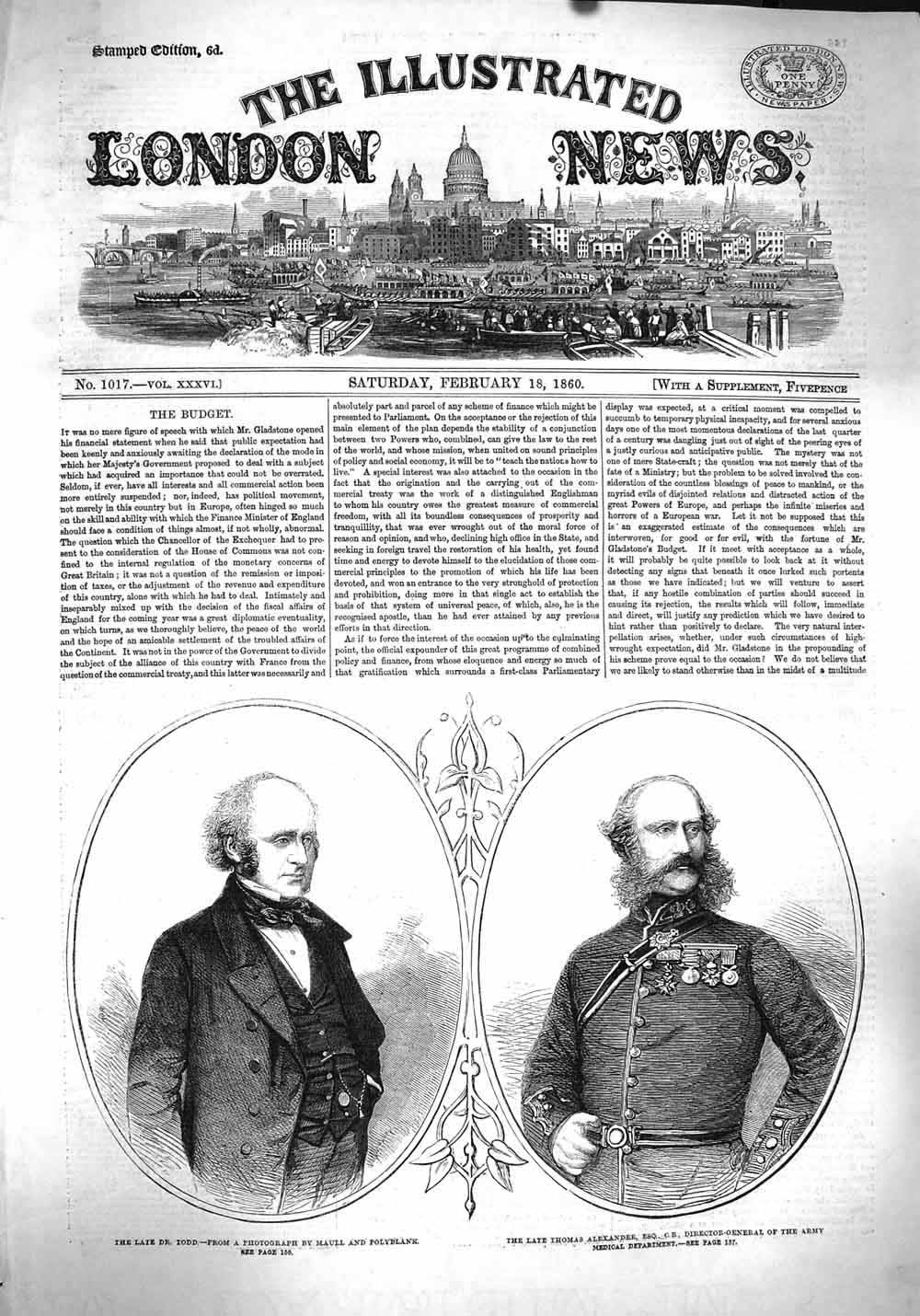 Original Old Antique Print 1860 Portrait Dr. Todd Thomas Alexander Army Medical