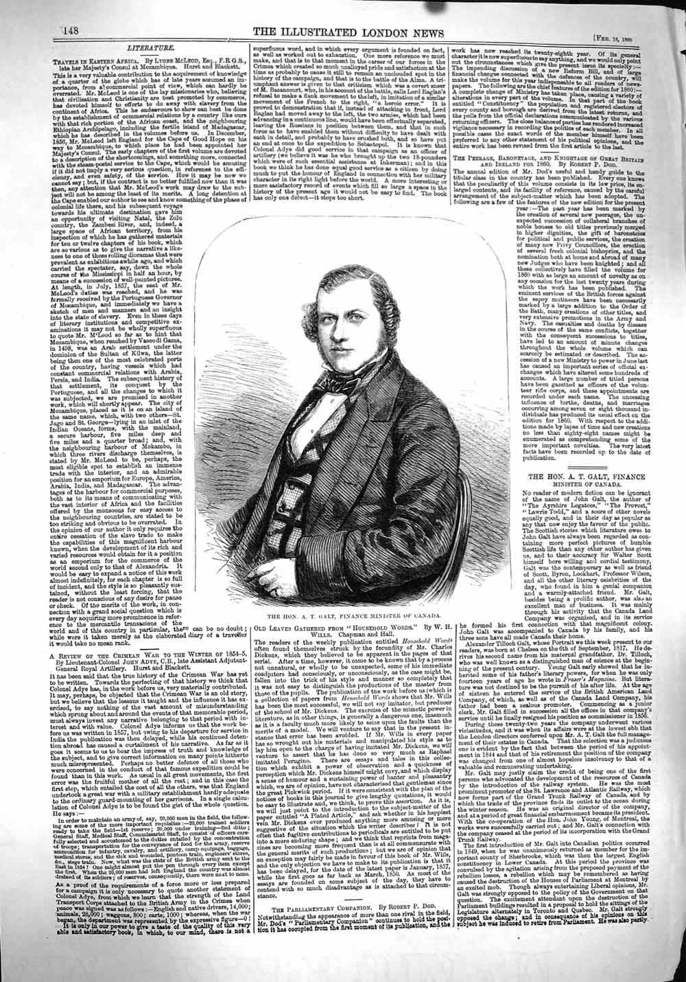 Original Old Antique Print 1860 Portrait Galt Finance Minister Canada Victorian