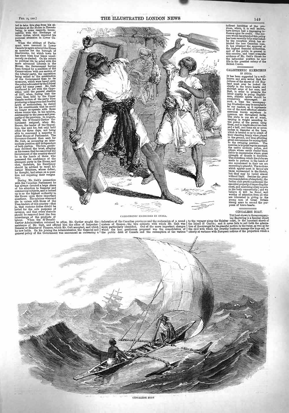 Original Old Antique Print 1860 Calisthenic Exercises India Cingales B Victorian