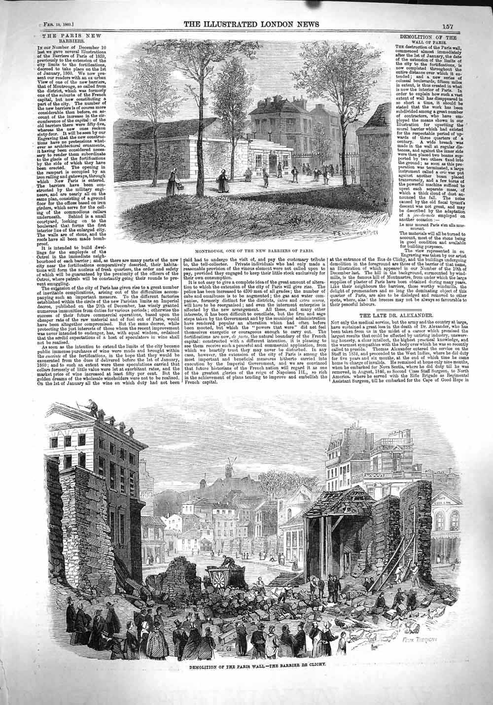 Old Antique Print 1860 Montrouge Barriers Paris Demoloition Wall Clichy 19th