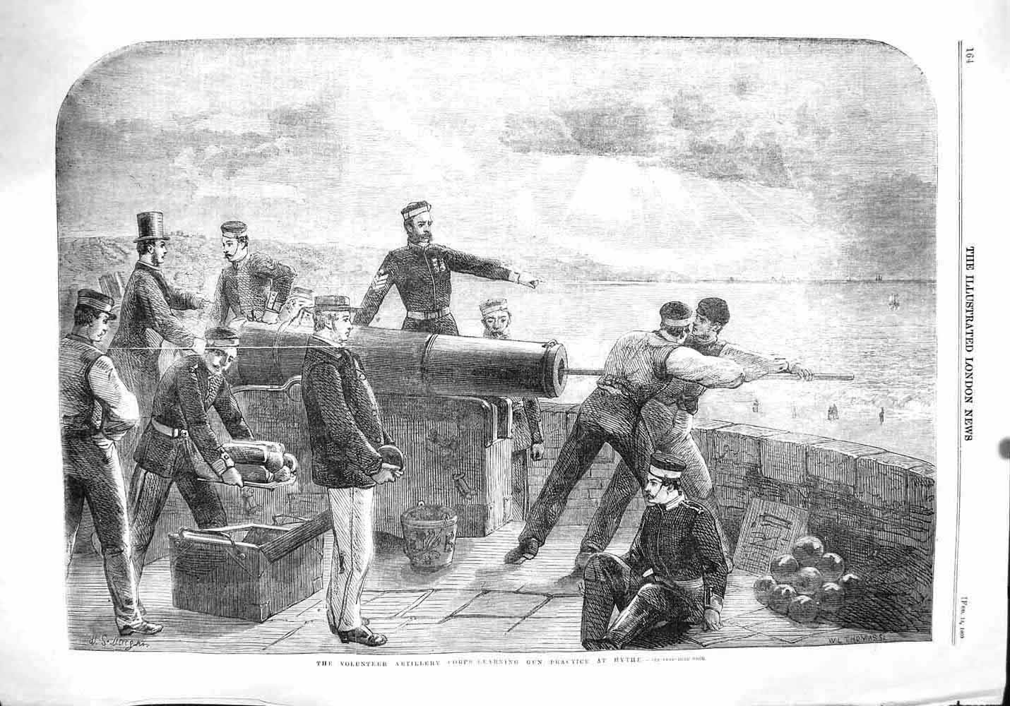 Old Antique Print 1860 Volunteer Artillery Corps Gun Practice Hythe War 19th