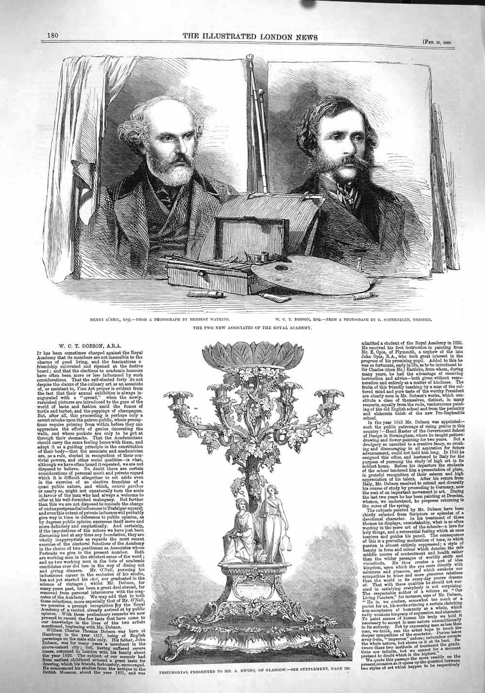 Original Old Antique Print 1860 Royal Academy O'Neil Dobson Testimonial Ewing