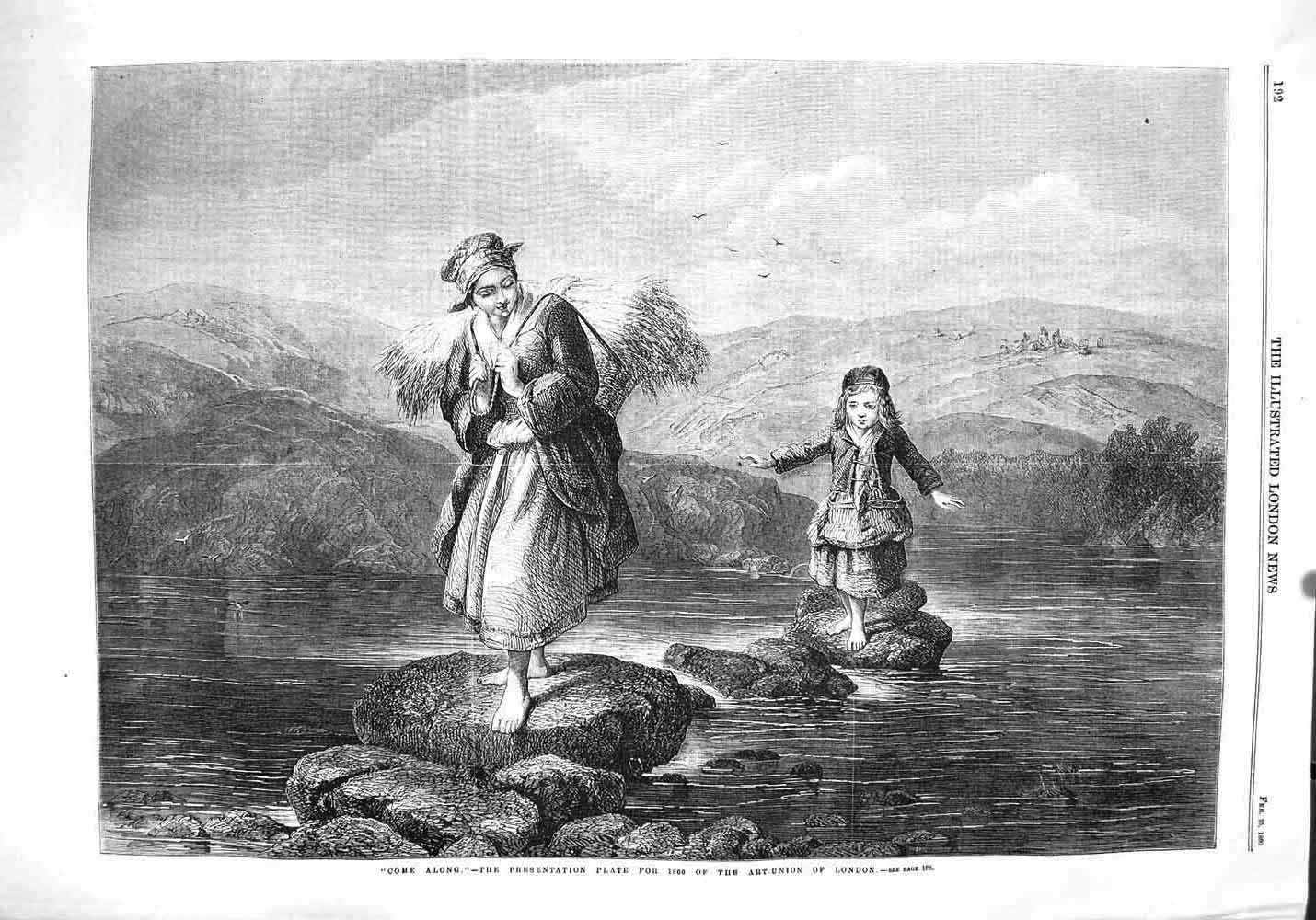 Original Old Antique Print 1860 Agriculture Haymaking Little Girl Young Woman